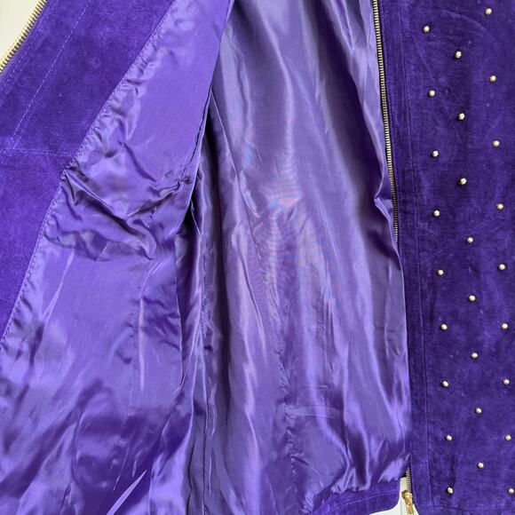 Linea by Louis DellOlio sz S purple moto VTG studded 100% leather jacket - Picture 8 of 8